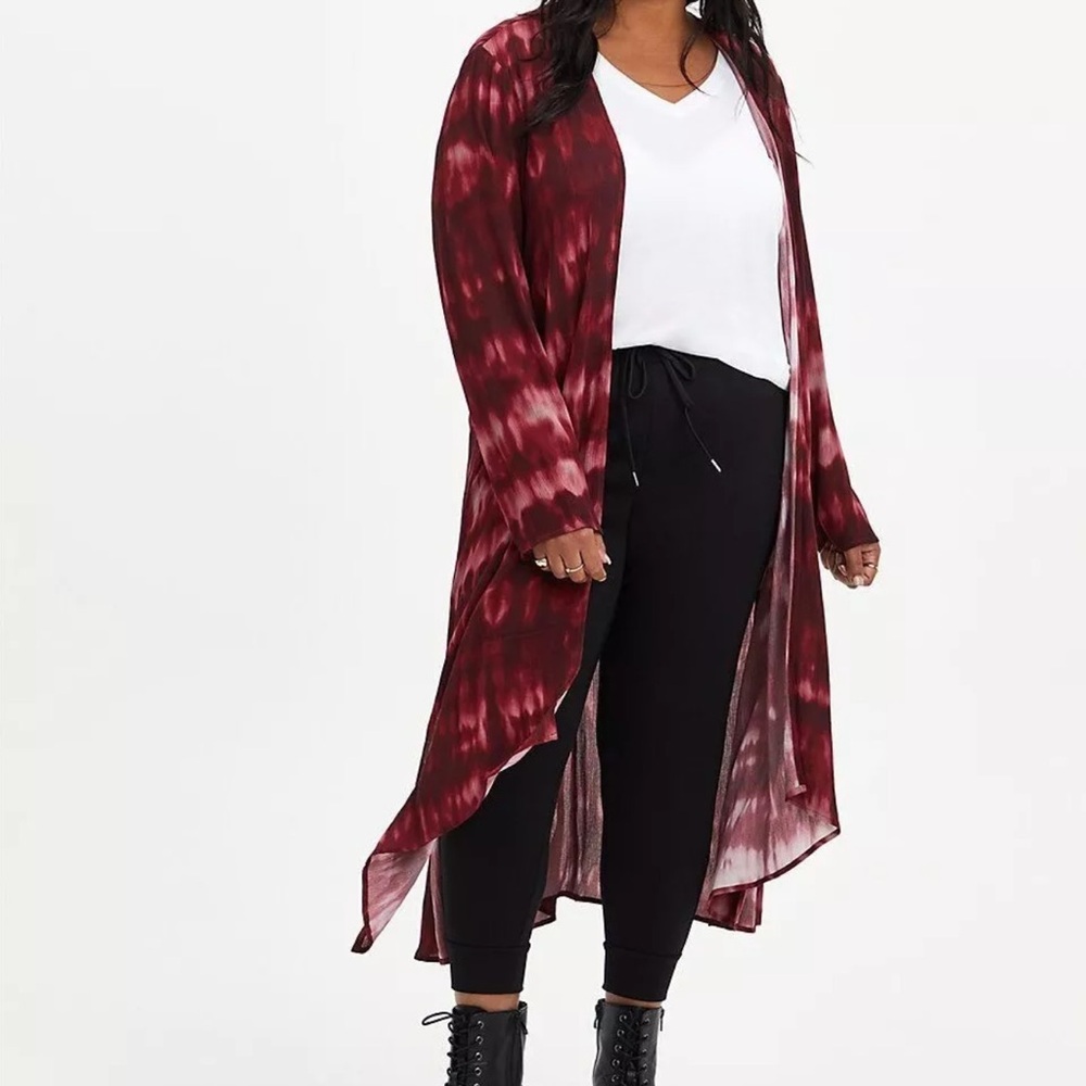 Torrid Wine Tie Dye Long Sleeve Duster Gauze Kimono